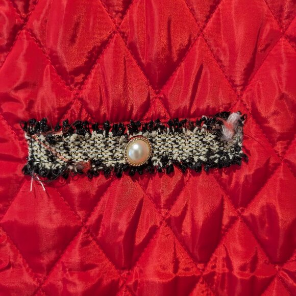 Red Quilted Jacket with Tweed accents and pearl buttons - Picture 4 of 9